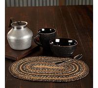 VHC Brands Country Espresso Table Placemat, Brown Black Tan, Jute Blend, Oval, 10x15 Inches