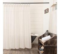 VHC Brands Farmhouse Bath Natural Rod Pocket Button Holes Hooks Cotton Burlap Solid Color Shower Curtain, Antique White