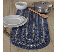 VHC Brands Farmhouse Great Falls Blue Table Runner, Blue White, Jute Blend, Oval, 13x36 Inches