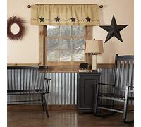 VHC Brands Farmhouse Pip and Star Stenciled Cotton Primitive Kitchen Curtains Rod Pocket Valance 16 x 60\