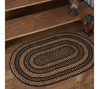VHC Brands Farmhouse Primitive Jute Black Striped Accent Rug Oval w/Floor Pad 24"x36"