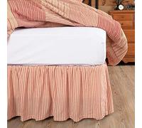 VHC Brands Farmhouse Sawyer Mill Ticking Cotton Split Corners Gathered Striped Twin Bed Skirt, Red Country