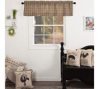 VHC Brands Tan Farmhouse Kitchen Curtains Sawyer Mill Plaid Valance Rod Pocket Cotton Hanging Loops