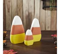 VHC Brands Tropical Wood Candy Corn Wood Decor Set of 3 Sizes, Fall and Halloween Home Decor for Tables and Shelves, Indoor Decorations for Tabletop