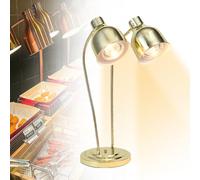 vhdurike Dual Heads Food Warmer, Food Heat Lamps with Three 250w Bulbs, Commercial Food Warmer Lights, Electric Food Heating Lamp Warmer for Restaurant Kitchen Cafeteria,Gold