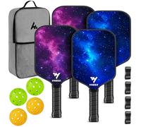 VHEEX Pickleball Paddles Set of 4, 16mm Mixed Carbon Fiber & Fiberglass Rackets, Lightweight Quiet Indoor Outdoor Play Pickleball Equipment with 4 Balls & Bag Kids Adult Family Beginner