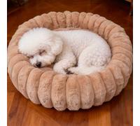 Vhen When Donut Dog and Cat Bed, Luxurious Comfortable Faux Rabbit Fur Pet Beds, Round Anti-Anxiety Calming Puppy Kitten Bed with Anti-Slip Bottom for Small Medium Dogs & Cats(20", Brown)