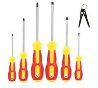 VHEONET Magnetic Screwdriver Sets 6 PCS,Craftsman Screwdriver Set with Bag,Flat Head Phillips Screwdriver, Non-Slip Cushion Grip for Repair Home Improvement,Red & Yellow