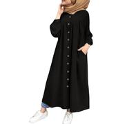 Vhersily 2025 - Casual Clothing Arabic Muslim Prayer Dress for Women Unicolor Dress with Buttons for Abaya, Black, XL