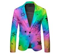 Vhersily 2025 Deals - Men's Colourful Gradient Suit Jacket Rainbow Blazer Sports Suits Sports Button Formal Business Suit for Wedding Party Costume Carnival, Slim Fit, Green, L