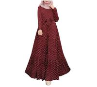 Vhersily 2025 Deals - Women's Modest Polka Dot Prayer Dresses Muslim Ramadan Wide Dress for Ethnicities Elegant Islamic Abaya Conservative Kaftan, red, XL