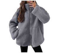 Vhersily 2025 Regal Women's Fleece Winter Warm with Zipper Short Bedroom Jacket without Hood Jackets Solid Color Plush Coat Comfortable Sherpa Fleece Jacket, grey A, M