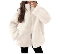 Vhersily 2025 Regal Women's Fleece Winter Warm with Zipper Short Bedroom Jacket without Hood Jackets Solid Color Plush Coat Comfortable Sherpa Fleece Jacket, White A, L