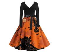 Vhersily Halloween Costumes 80s Fancy Dress for Women Novelty Dresses Adult Witch Costume Women's Skirts Cocktail 1950s Vintage Swing Church Tea Party Dresses Traditional Prom Christmas Clothes