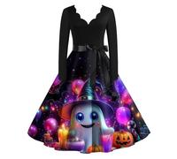 Vhersily Halloween Costumes 80s Fancy Dress for Women Novelty Dresses Adult Witch Costume Women's Skirts Cocktail 1950s Vintage Swing Church Tea Party Dresses Traditional Prom Christmas Clothes