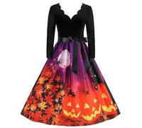Vhersily Halloween Costumes 80s Fancy Dress for Women Novelty Dresses Adult Witch Costume Women's Skirts Cocktail 1950s Vintage Swing Church Tea Party Dresses Traditional Prom Christmas Clothes