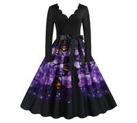 Vhersily Halloween Costumes 80s Fancy Dress for Women Novelty Dresses Adult Witch Costume Women's Skirts Cocktail 1950s Vintage Swing Church Tea Party Dresses Traditional Prom Christmas Clothes