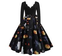 Vhersily Halloween Costumes 80s Fancy Dress for Women Novelty Dresses Adult Witch Costume Women's Skirts Cocktail 1950s Vintage Swing Church Tea Party Dresses Traditional Prom Christmas Clothes