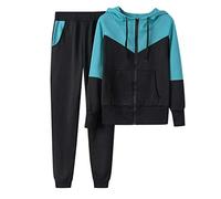 Vhersily Women's Tracksuit Full Cotton with Hood: Comfortable Curvy Fabric Full Tracksuit Gym Sweatshirt High Waist Sports Suit Cotton Winter Dress Fashion Tracksuit Plus Size Jumpsuit, Blue, S