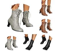 Vhersily Women's Vintage Victorian Ankle Boots Almond Toe Snow Zip Width Adjustable Ankle Boots Stiletto Heel Waterproof Winter, grey, 6