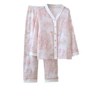 Vhitler Linen Set Coquette Womens Pajamas Set Summer Lounge Sets for Women Old Money Aesthetic, Pink02, S
