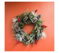 VHJdtE Christmas decorations, Christmas wreath， Natural Pine Cone And Berry Decorated Pre-Lit