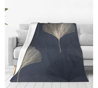 VhoMes Blanket Gingko Leaf Navy Gold Soft Throw Blanket All Season Warm Blankets Lightweight Fuzzy Flannel Throws for Bed Sofa Couch 150X125 CM