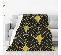 VhoMes Blanket Gold And Black Artdeco Geometric Soft Throw Blanket All Season Warm Blankets Lightweight Fuzzy Flannel Throws for Bed Sofa Couch 150X125 CM