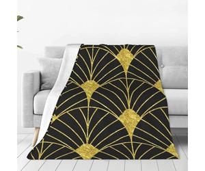 VhoMes Blanket Gold And Black Artdeco Geometric Soft Throw Blanket All Season Warm Blankets Lightweight Fuzzy Flannel Throws for Bed Sofa Couch 150X125 CM