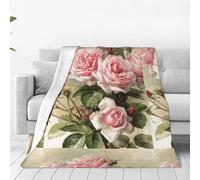 VhoMes Blanket Shabby Chic Pink Victorian Roses Soft Throw Blanket All Season Warm Blankets Lightweight Fuzzy Flannel Throws for Bed Sofa Couch 150X125 CM