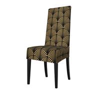 VhoMes Chair Covers Art Deco Pattern Seamless Black Gold Printed Dining Chair Protection Cover Stretchy Chair Slipcover For Hotel