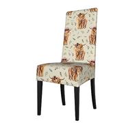 VhoMes Chair Covers Highland Floral Cow On Tan Printed Dining Chair Protection Cover Stretchy Chair Slipcover For Dining Room Kitchen Hotel