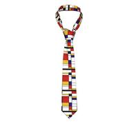 VhoMes Men's Tie Artistic Mondrian Style Color Composition Red Printed Novelty Formal Wedding Party Neck Ties for Boys
