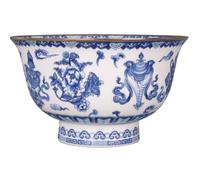 VhoMes Porcelain Dessert Bowls Fruit Cornflakes Bowl Ceramic Chinese Ancient Palace Style Rice Porridge Soup Bowl12.2cm Blue White Eight Treasures Pattern Decor