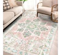 Vhong Boho Area Rugs Vintage Washable Neutral Modern Dusty Pink and Green 4x6 Non Slip Carpet for Nursery Living Room Dining Room Bedroom Farmhouse Girls'Room