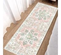 Vhong Boho Area Rugs Vintage Washable Neutral Modern Small Carpet Dusty Pink and Green 2x6 Non Slip Runners for Kitchen Laundry Bedroom Living Room Girls' Room