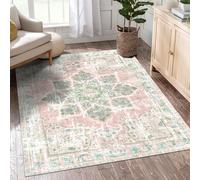 Vhong Boho Vintage Washable Area Rug Small Neutral Modern Blush Pink Green Area Rug 3x5 Feet Non Slip Nursery Rug for Kids Room Living Dining Room Bedroom Farmhouse Girls Room