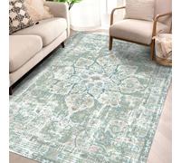 Vhong Washable Area Rugs Boho Vintage Neutral Modern Pale Green 4x6 Non Slip Small Carpet for Living Room Dining Room Bedroom Farmhouse