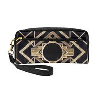 VHPNWJOB Art Deco Vintage Era The Great Gatsby Gold Black Pattern, Makeup Bag Cosmetic Bag Portable Travel Toiletry Bag Leather Pencil Case for Women Girls