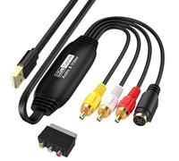 VHS to Digital Converter, USB Video Capture Card, RCA AV to USB Audio Video Transfer Grabber, Convert Analog VHS VCR to Digital Adapter for PC DV Camera DSLR DVD Compatible Windows Mac OS
