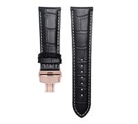 VHTDFEVXO Leather Watch Band, 22/23/24/26/28mm Watch Strap Butterfly Clasp Watchband Mens Watches Band(Black White Rosegold,21mm)