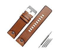 VHTDFEVXO Leather Watch Band, 22/24/26mm Men Brown Soft Genuine Leather Watchband for Smart Watch, Analogue, Quartz Replacement(Type 3 Silver Buckle,24mm)