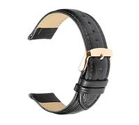 VHTDFEVXO Leather Watch Band, Watch Bands Leather Strap 18mm /19mm /20mm /21mm /22mm /24mm Padded Pattern Watchband(Black Rose Gold Pin,12mm)