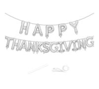 VHUWE Happy Thanksgiving Balloons Banner, 16 Inch Silver Thanks giving Foil Mylar Helium Balloons for Indoor Outdoor Thanksgiving Autumn Fall Party Backdrop Decorations Supplies- Silver
