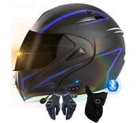 VHVYWY 2-in-1 Bluetooth Modular Motorbike Helmet Full Face Flip Up with Dual Sun Visors, DOT/ECE Approved Helmets Built-in Auto-Answer System for Men Women 02,S