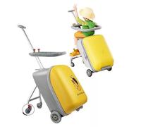 VHVYWY 20" Ride On Suitcase for Kids, 2-in-1 Foldable & Removable Hardside Carry-On Luggage with Child Seat Design, 40KG Capacity (Yellow)
