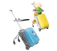 VHVYWY 20" Ride On Suitcase for Kids, 2-in-1 Foldable & Removable Hardside Carry-On Luggage with Child Seat Design, 40KG Capacity (Blue)