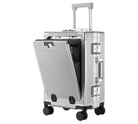 VHVYWY Hardshell Carry-On Luggage, White, USB Charging Port, Cup Holder, Phone Holder, 3-Speed Adjustable Trolley, Spinner Wheels (Silver, Small)