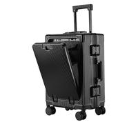 VHVYWY Hardshell Carry-On Luggage, White, USB Charging Port, Cup Holder, Phone Holder, 3-Speed Adjustable Trolley, Spinner Wheels (Black, Large)