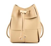 VHVYWY Women's Mini Woven Bucket Bag, Square Lattice Drawstring Shoulder Bags, Soft PU Leather Adjustable Ladies Handbags for Shopping Travel Work Dating Khaki